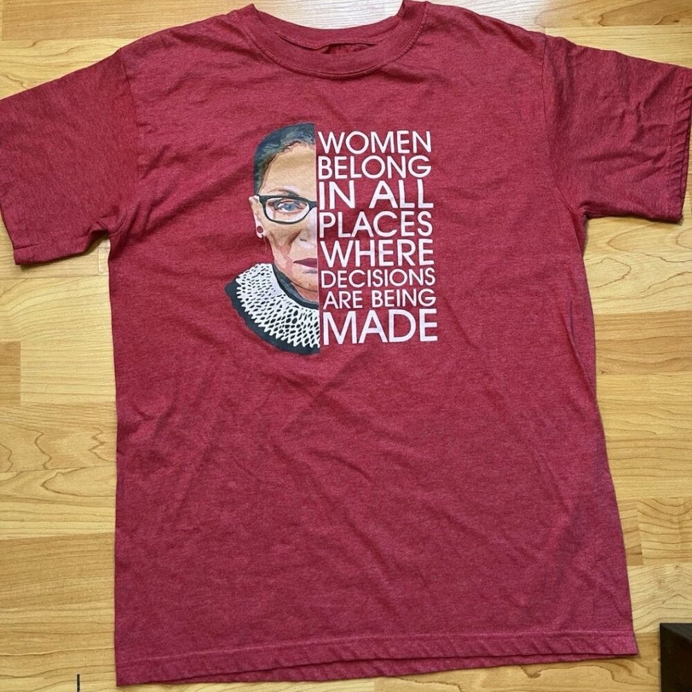Ruth Bader Ginsburg RBG Feminist Graphic T-Shirt Unisex Medium Red